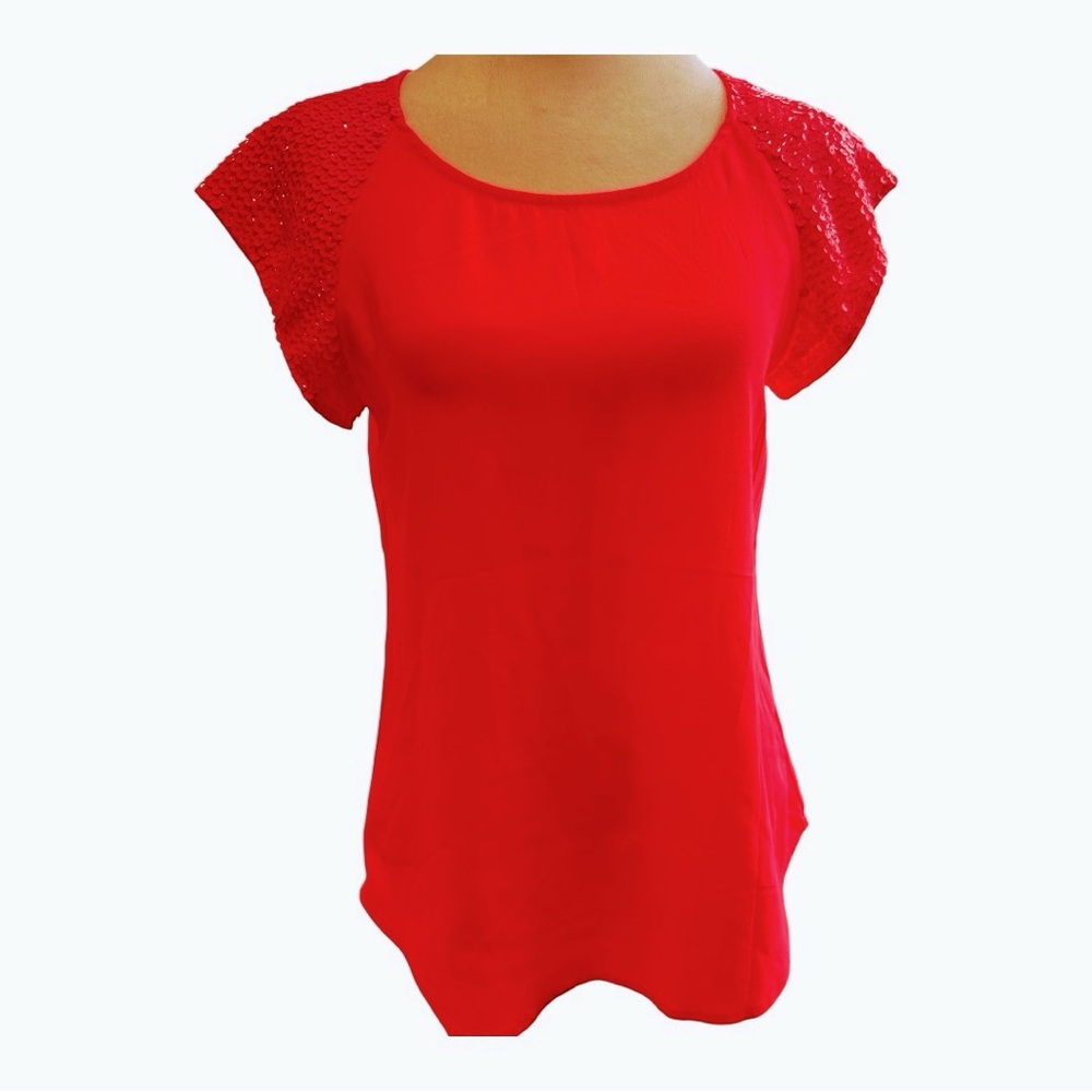 Express Red Orangish Blouse with Short Sleeves